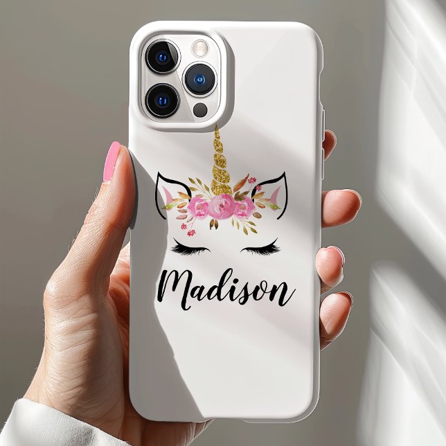 Unicorn Face With Eyelashes Personalized Name Case-Mate iPhone Case (Creator Uploaded)