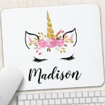 Unicorn Face With Eyelashes Personalized Name Mouse Pad<br><div class="desc">Unicorn Face With Eyelashes Personalized Name Mouse Pad</div>