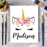 Unicorn Face With Eyelashes Personalized Name Notebook<br><div class="desc">Unicorn Face With Eyelashes Personalized Name notebook</div>