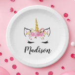 Unicorn Face With Eyelashes Personalized Name Paper Plate<br><div class="desc">Unicorn Face With Eyelashes Personalized Name Paper Plate</div>