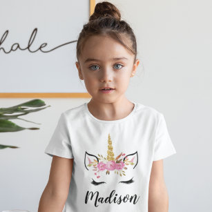 Unicorn Face With Eyelashes Personalized Name Maternity T-Shirt