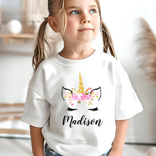 Unicorn Face With Eyelashes Personalized Name T-Shirt