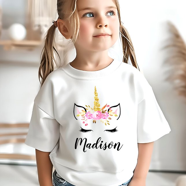 Unicorn Face With Eyelashes Personalized Name T-Shirt (Creator Uploaded)