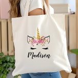 Unicorn Face With Eyelashes Personalized Name Tote Bag<br><div class="desc">Unicorn Face With Eyelashes Personalized Name Tote Bag</div>