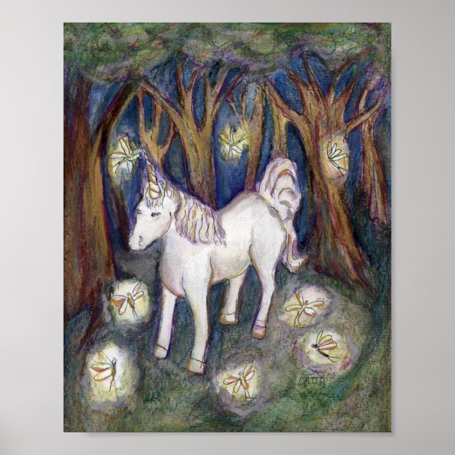 Unicorn Fairies Enchanted Forest Poster Art Print (Front)