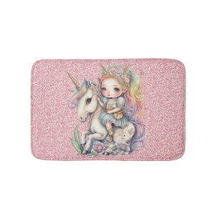 Unicorn Fairy Princess Pink Glitter Fantasy Girly Bath Mat