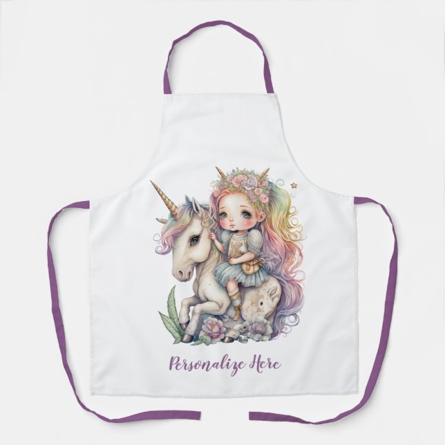 Unicorn Fairy Princess Rainbow Colours Personalize Apron (Front)