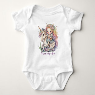 Unicorn Fairy Princess Rainbow Colours Personalize Baby Bodysuit