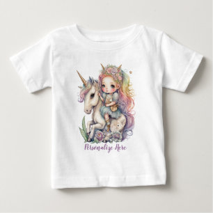 Unicorn Fairy Princess Rainbow Colours Personalize Baby T-Shirt