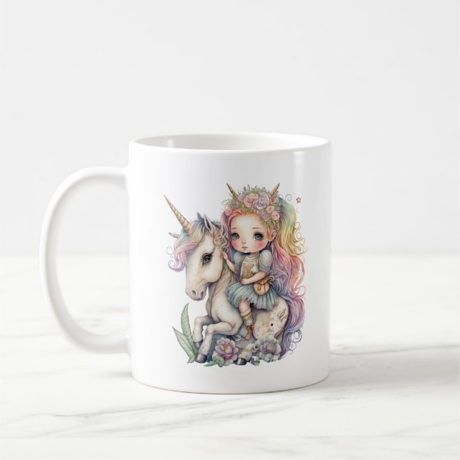 Unicorn Fairy Princess Rainbow Colours Personalize Coffee Mug (Left)