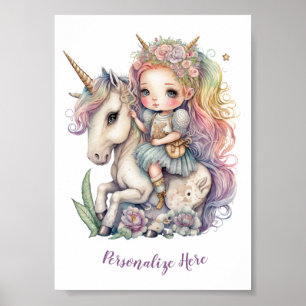Unicorn Fairy Princess Rainbow Colours Personalize Poster