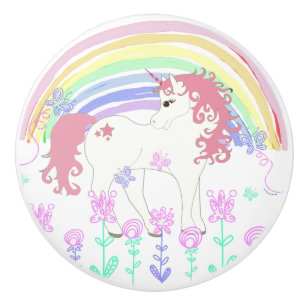 Unicorn Fairy Tale, Rainbow, Flowers and Butterfly Ceramic Knob