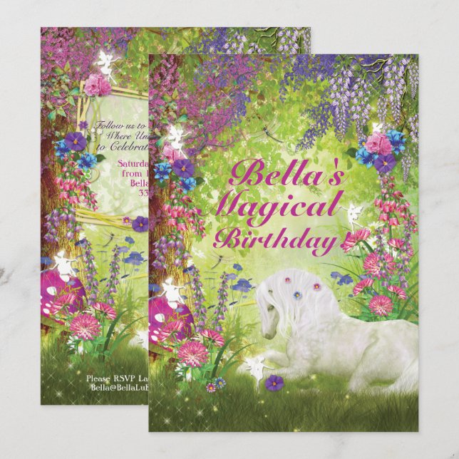 Unicorn Fairy Woodland Birthday Party Invitation (Front/Back)
