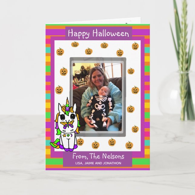Unicorn Family Photo Halloween Card (Front)