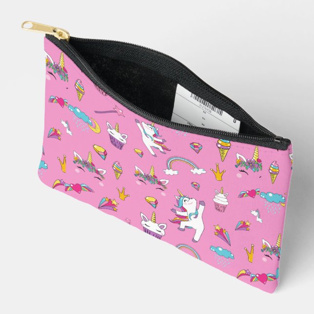 Unicorn Fan Club pattern Pink       Accessory Pouch (Open)