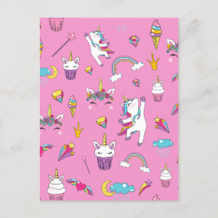 Unicorn Fan Club pattern Pink Holiday Postcard