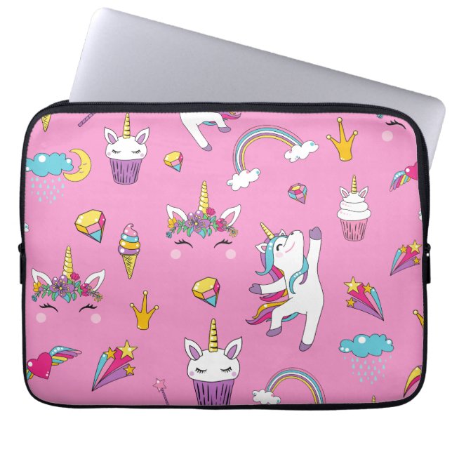 Unicorn Fan Club pattern Pink          Laptop Sleeve (Front)