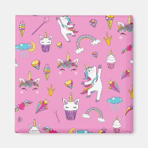 Unicorn Fan Club pattern Pink Magnet