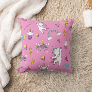 Unicorn Fan Club pattern Pink Throw Pillow
