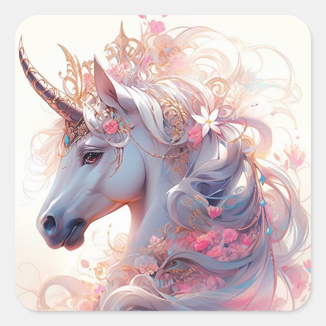 Unicorn Fantasy Art Square Sticker (Front)