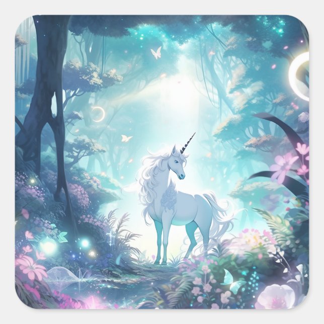 Unicorn Fantasy Art Square Sticker (Front)