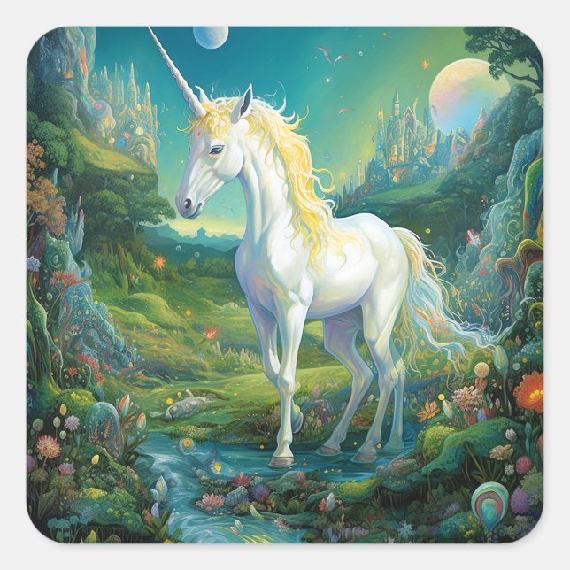 Unicorn Fantasy Art Square Sticker (Front)