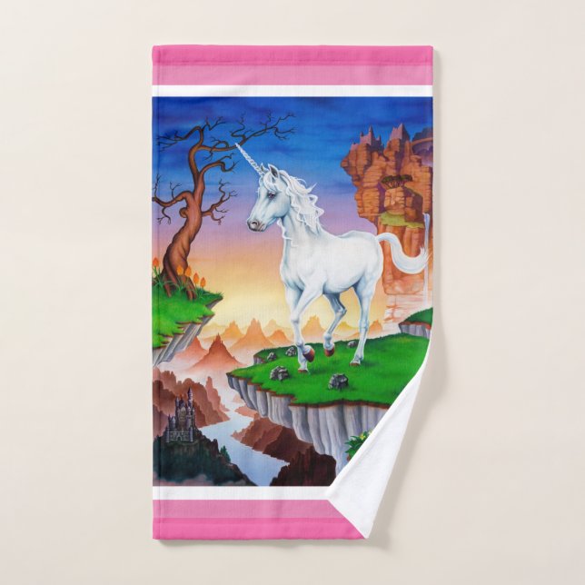 Unicorn fantasy bathroom set towels pinks (Hand Towel)