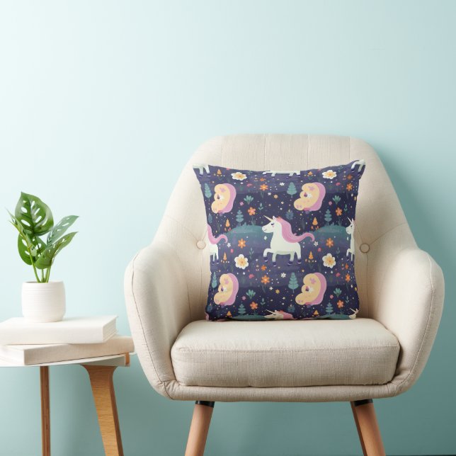 Unicorn Fantasy Pattern Throw Pillow (Chair)