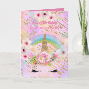 Unicorn Fantasy - Personalized Girls Birthday Card