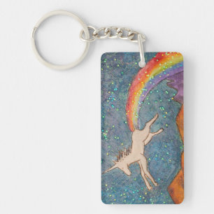 Unicorn Farting a Rainbow in the Sky Keychain