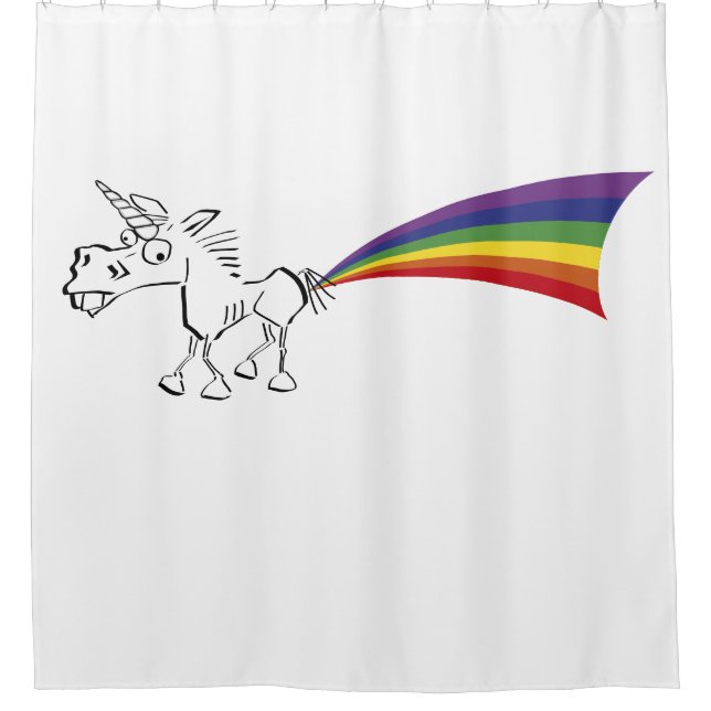 Unicorn farting a rainbow shower curtain (Front)