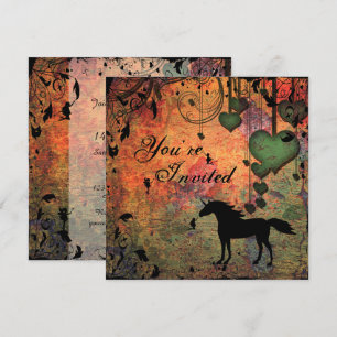 Unicorn, fées et forêt de coeur Invitation d'anniv