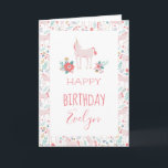 Unicorn Fields Birthday Card<br><div class="desc">Adorable personalized birthday card with a pink unicorn illustration.</div>