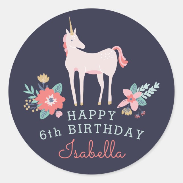 Unicorn Fields Birthday Party Classic Round Sticker (Front)