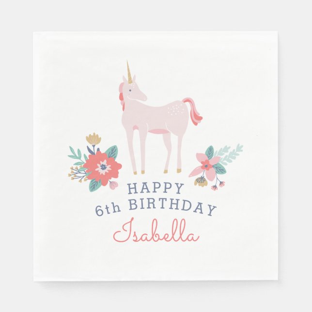 Unicorn Fields Birthday Party Napkin (Front)