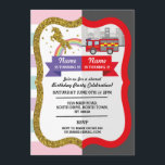 Unicorn Firetruck Boy Girl Birthday Shared Fun Invitation<br><div class="desc">Unicorn Firetruck shared party invitation. Perfect for 2 children with 2 interests!
Fun invite for any age! Back print included.</div>