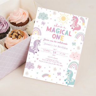 Unicorn First Birthday Invitation. Pastel Rainbow  Invitation