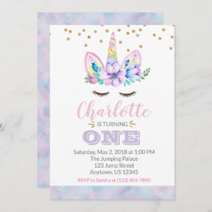 Unicorn First Birthday Invitation - Watercolor