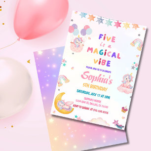 Unicorn Five Is a Magical Vibe 5th Birthday Invitation
