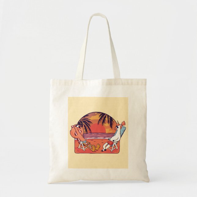 Unicorn Flamingo Beach Tote Bag (Front)