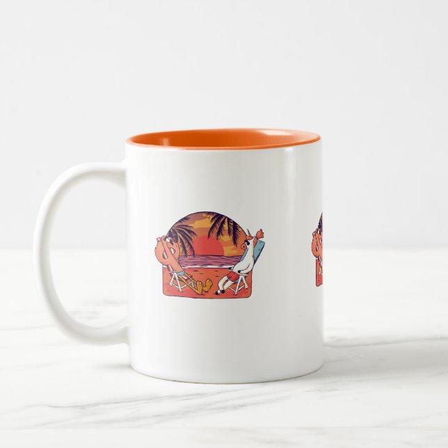 Unicorn Flamingo Beach Two-Tone Coffee Mug (Left)