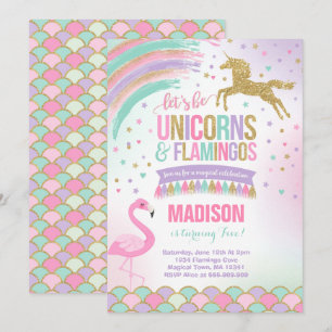 Unicorn & Flamingo Birthday Invitation Magic Party