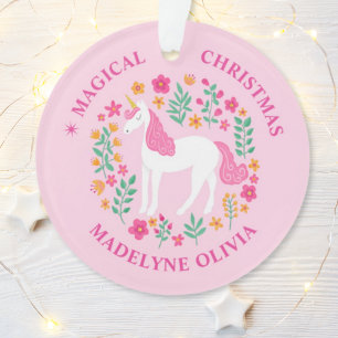 Unicorn Fleurs Magique Noël Rose Girly