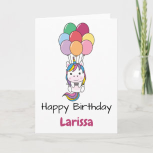 Unicorn Flies Up With Colourful Balloons Birthday Card
