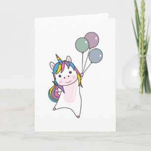 Unicorn Flies With Balloons Above Cute Unicorns Card