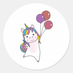 Unicorn Flies With Balloons Above Cute Unicorns Classic Round Sticker