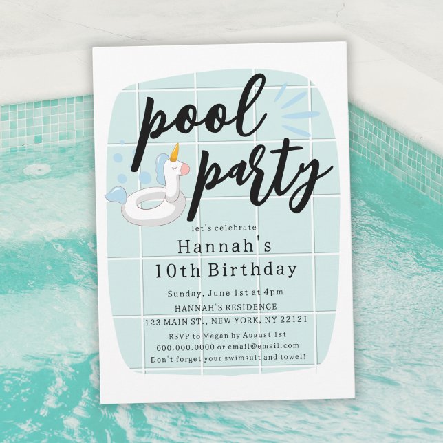 Unicorn Float Pool Party Kids Birthday Invitation (Creator Uploaded)