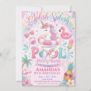 Unicorn Float Splish Splash Pool Girl birthday Invitation