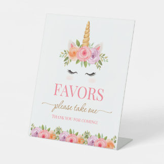 Unicorn Floral Birthday Favors Sign