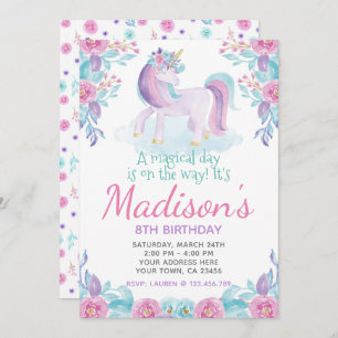 Unicorn Floral Birthday Invitation